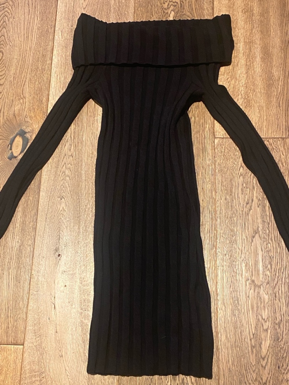 ANINE BING Black Ribbed Off-Shoulder Sweater Dress